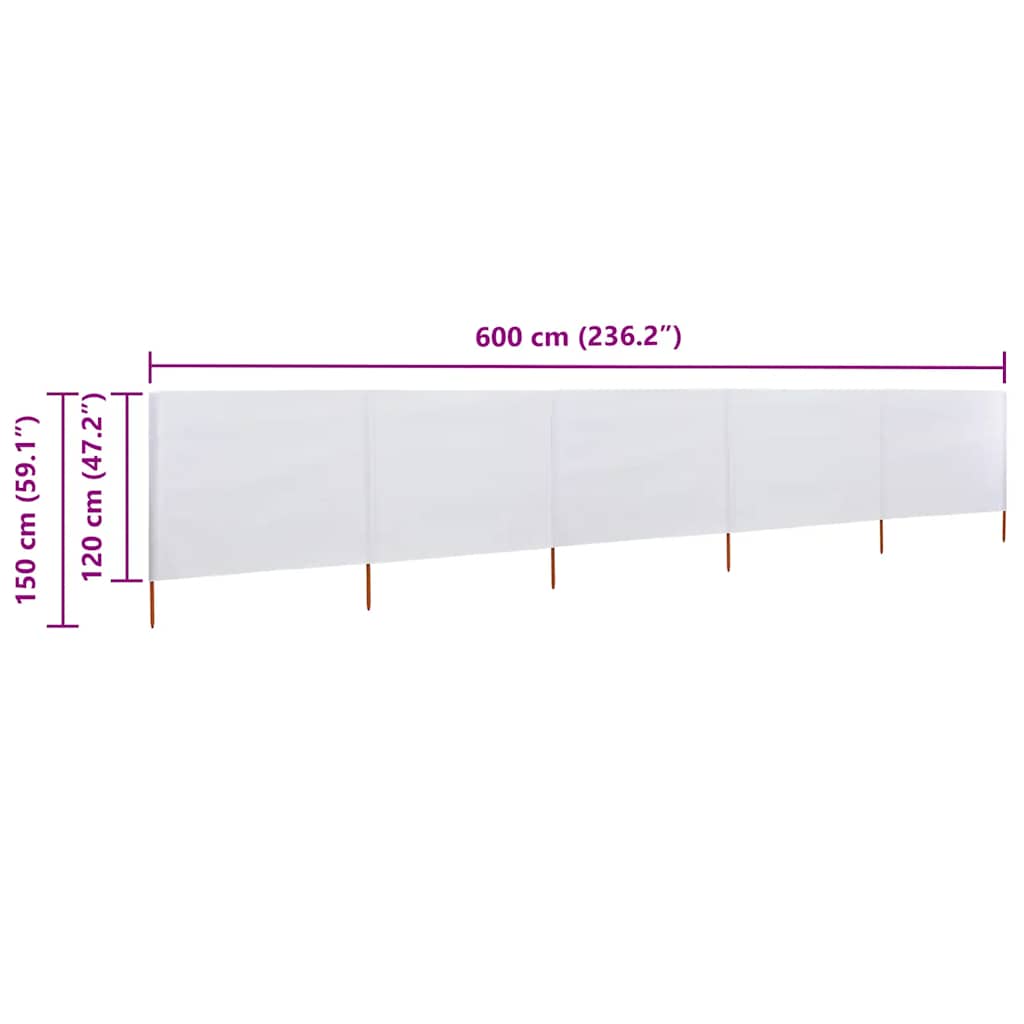 5dílná zástěna proti větru textil 600 x 120 cm pískově bílá