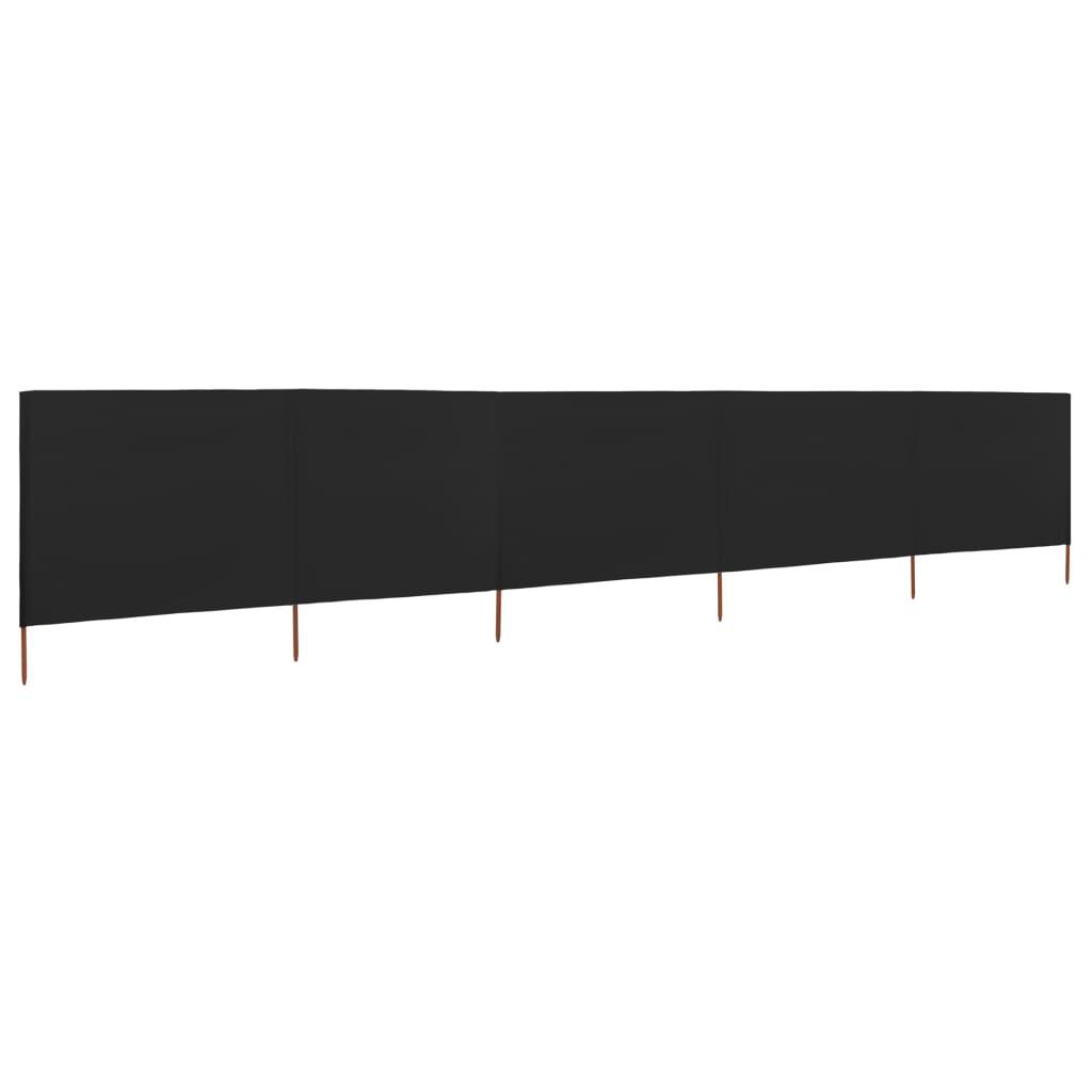 5dílná zástěna proti větru textil 600 x 120 cm černá