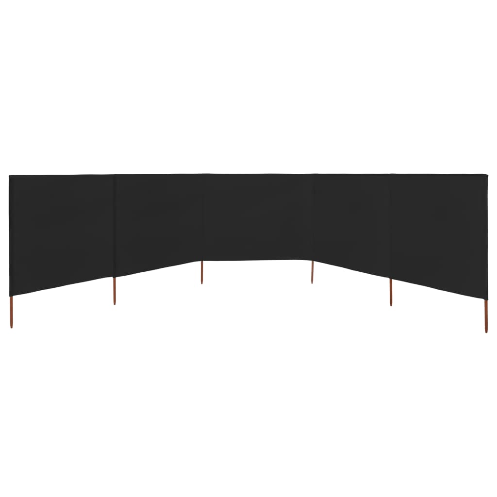 5dílná zástěna proti větru textil 600 x 120 cm černá