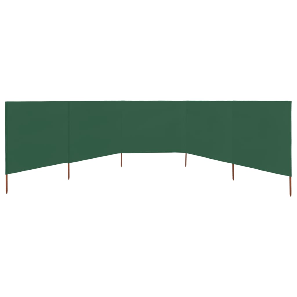 5dílná zástěna proti větru textil 600 x 160 cm zelená