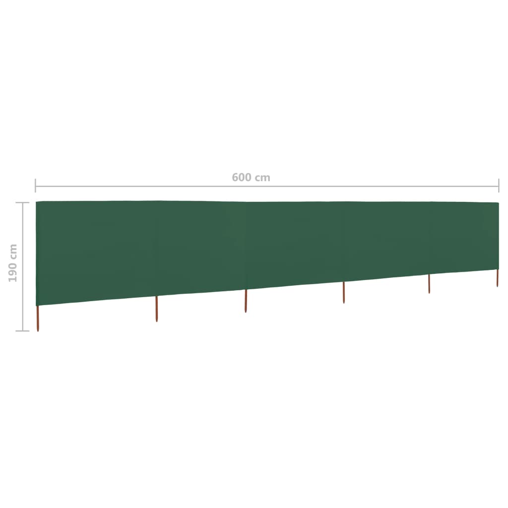 5dílná zástěna proti větru textil 600 x 160 cm zelená