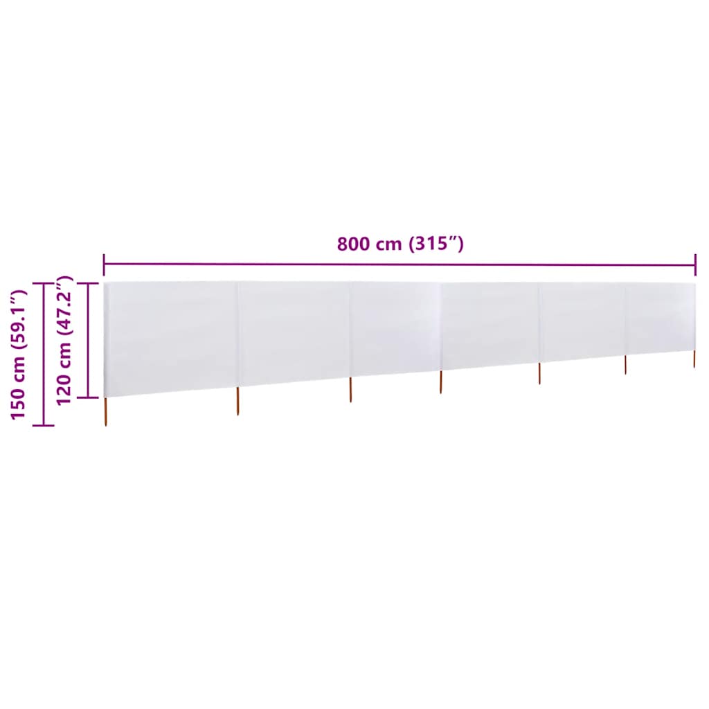 6dílná zástěna proti větru látková 800 x 120 cm pískově bílá