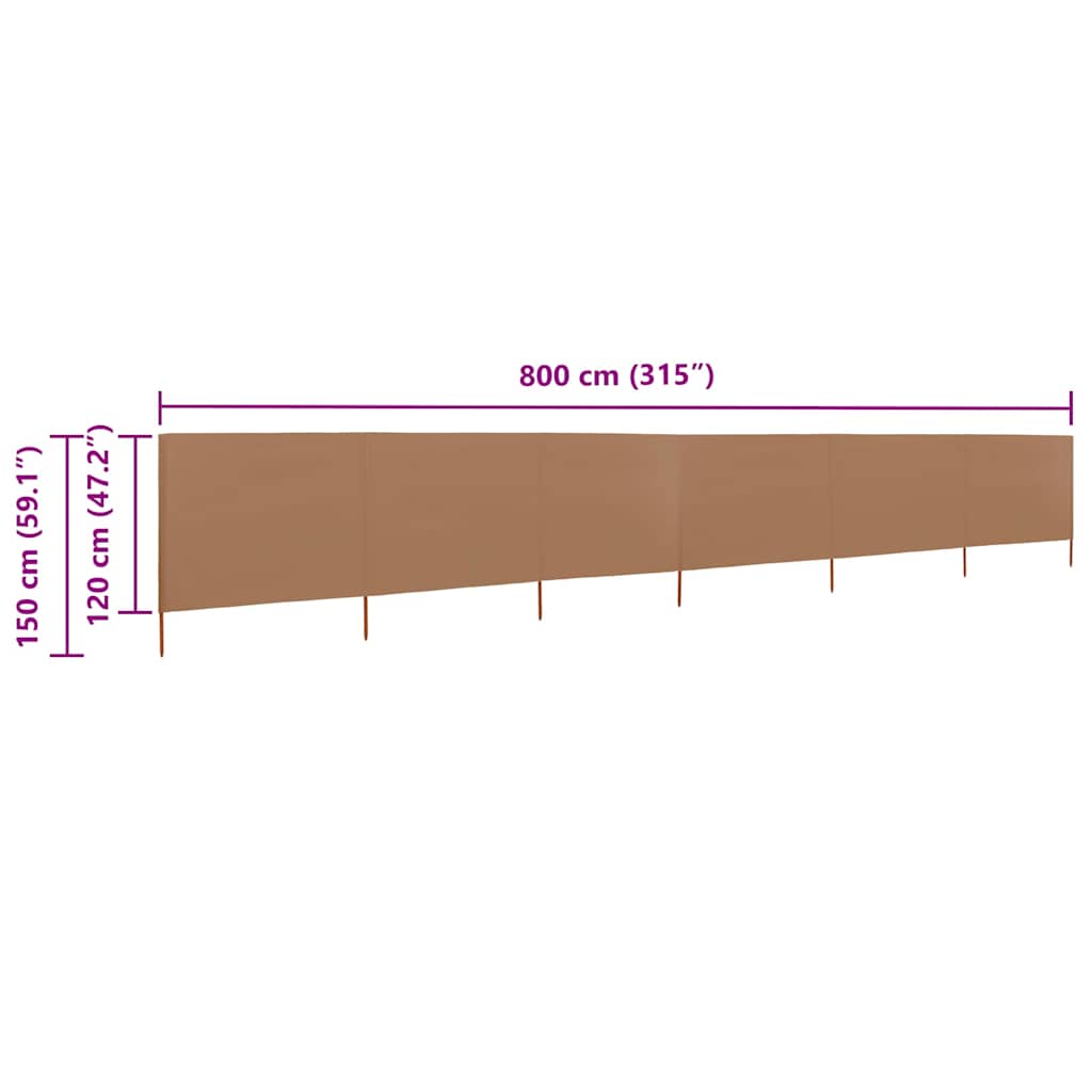 6dílná zástěna proti větru látková 800 x 120 cm taupe