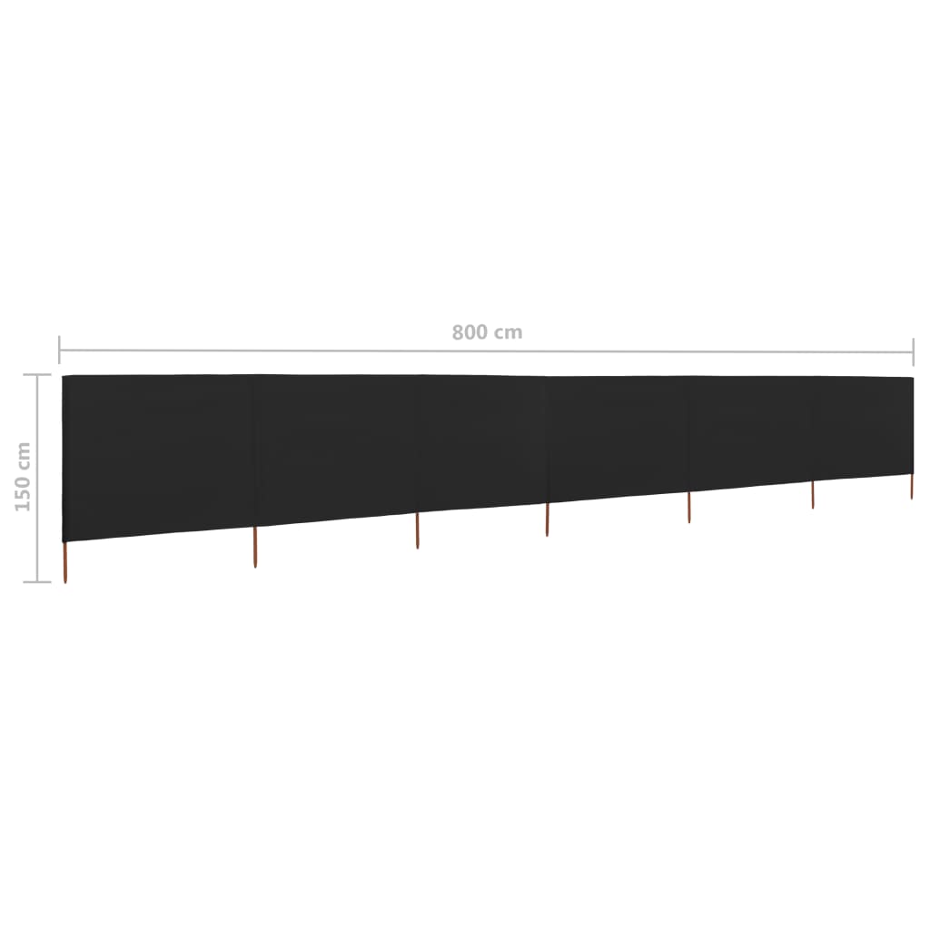 6dílná zástěna proti větru látková 800 x 120 cm černá