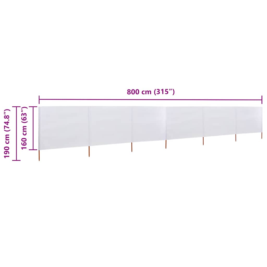 6dílná zástěna proti větru látková 800 x 160 cm pískově bílá