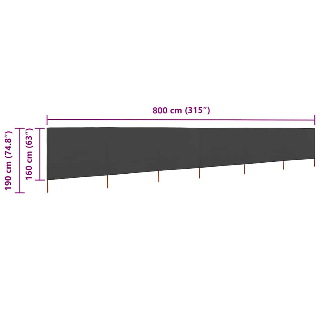 6dílná zástěna proti větru látková 800 x 160 cm antracitová