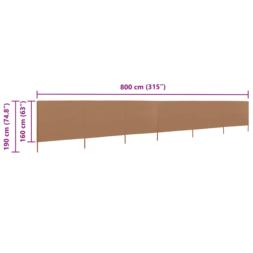 6dílná zástěna proti větru látková 800 x 160 cm taupe
