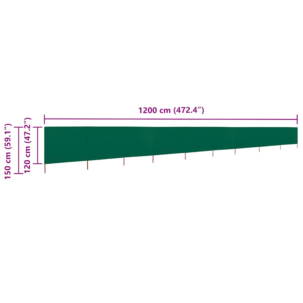 9dílná zástěna proti větru textil 1200 x 120 cm zelená