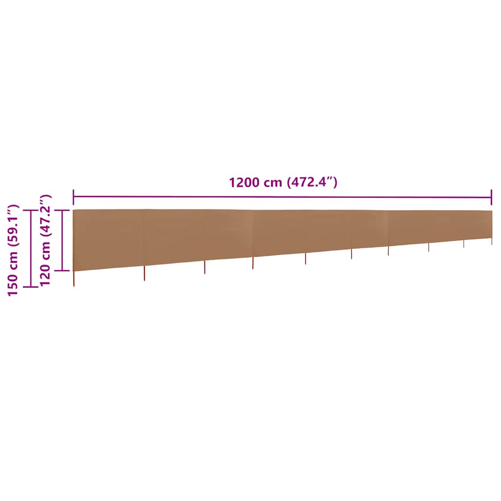 9dílná zástěna proti větru textil 1200 x 120 cm taupe