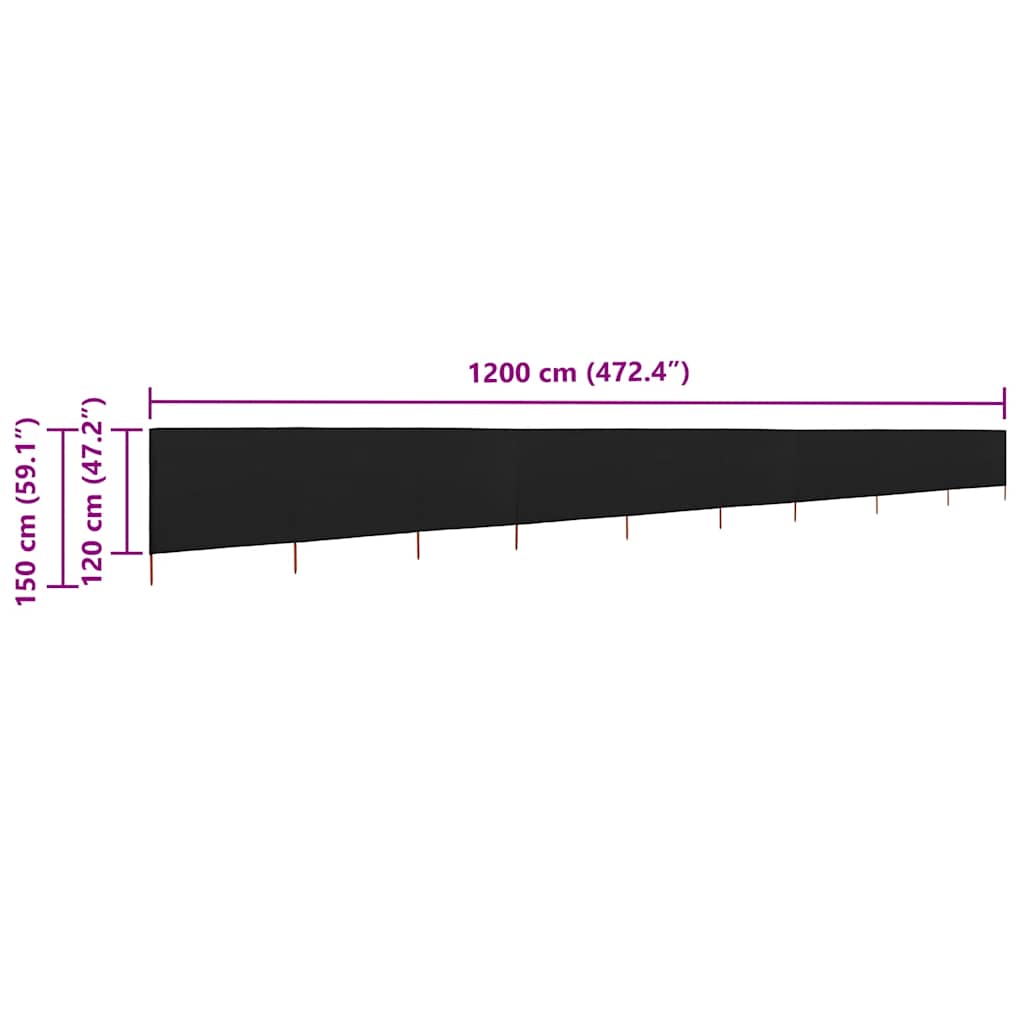 9dílná zástěna proti větru textil 1200 x 120 cm černá