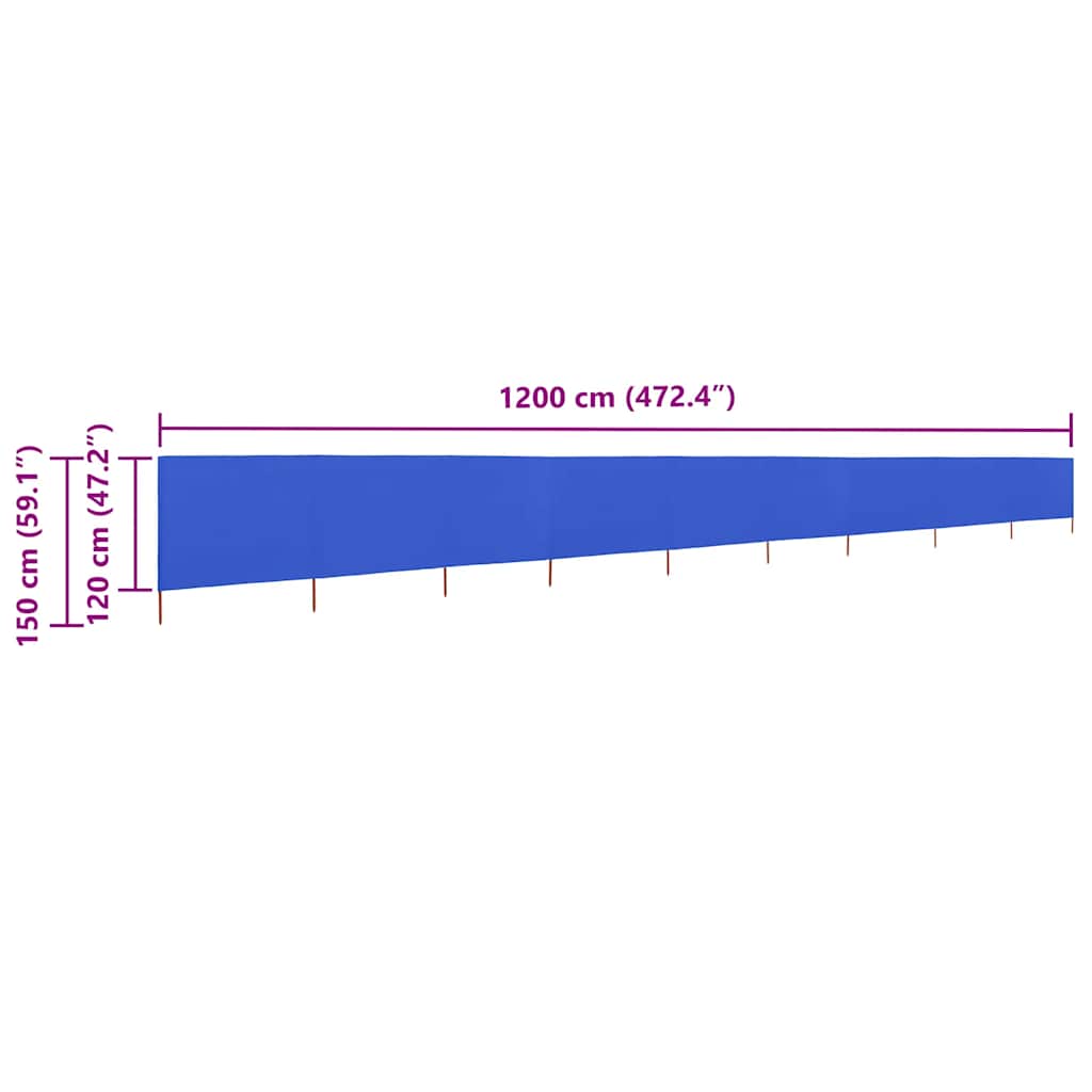 9dílná zástěna proti větru textil 1200 x 120 cm azurově modrá