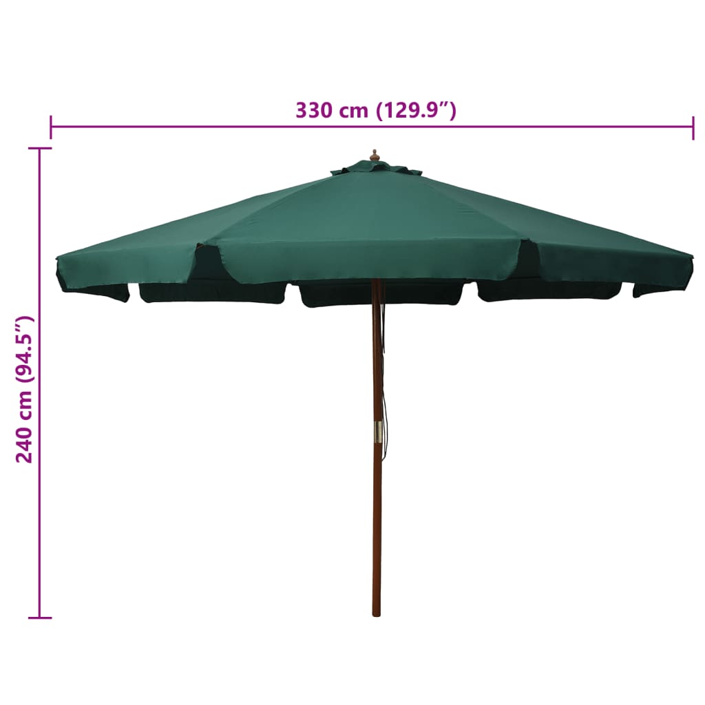 Zahradní slunečník s dřevěnou tyčí 330 cm zelený