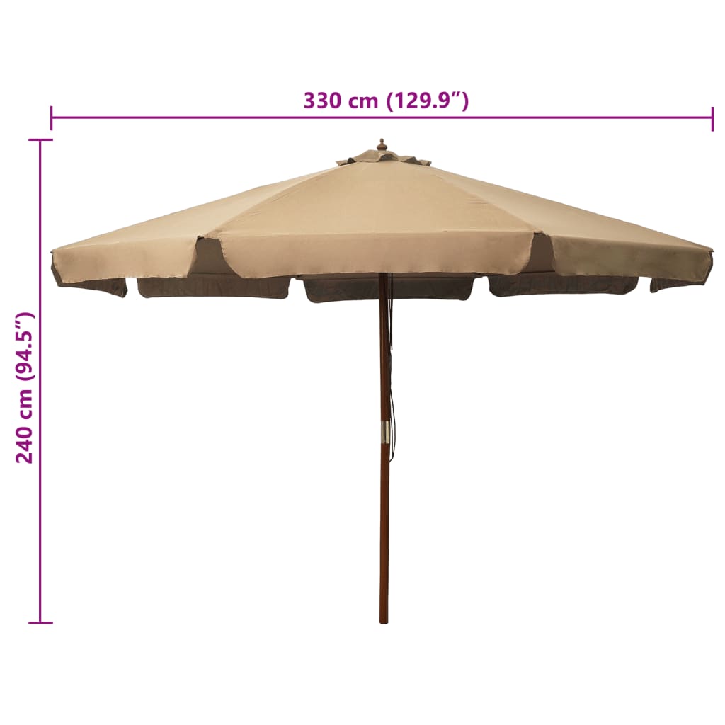 Zahradní slunečník s dřevěnou tyčí 330 cm barva taupe
