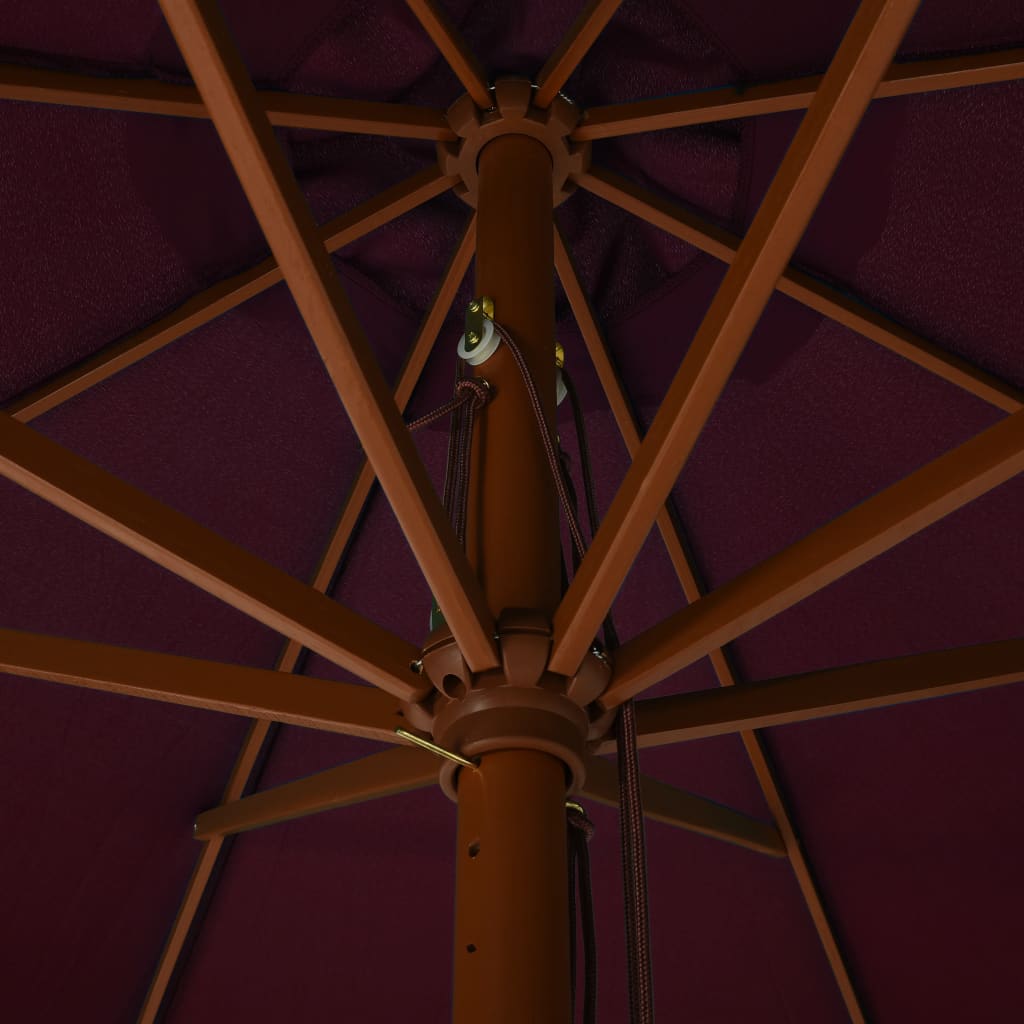 Zahradní slunečník s dřevěnou tyčí 330 cm vínový