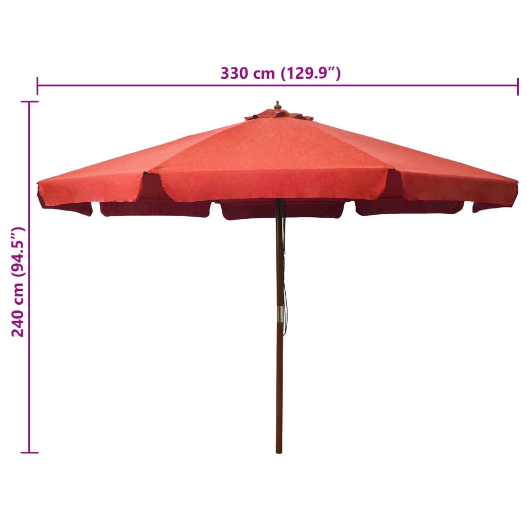 Zahradní slunečník s dřevěnou tyčí 330 cm terakotový