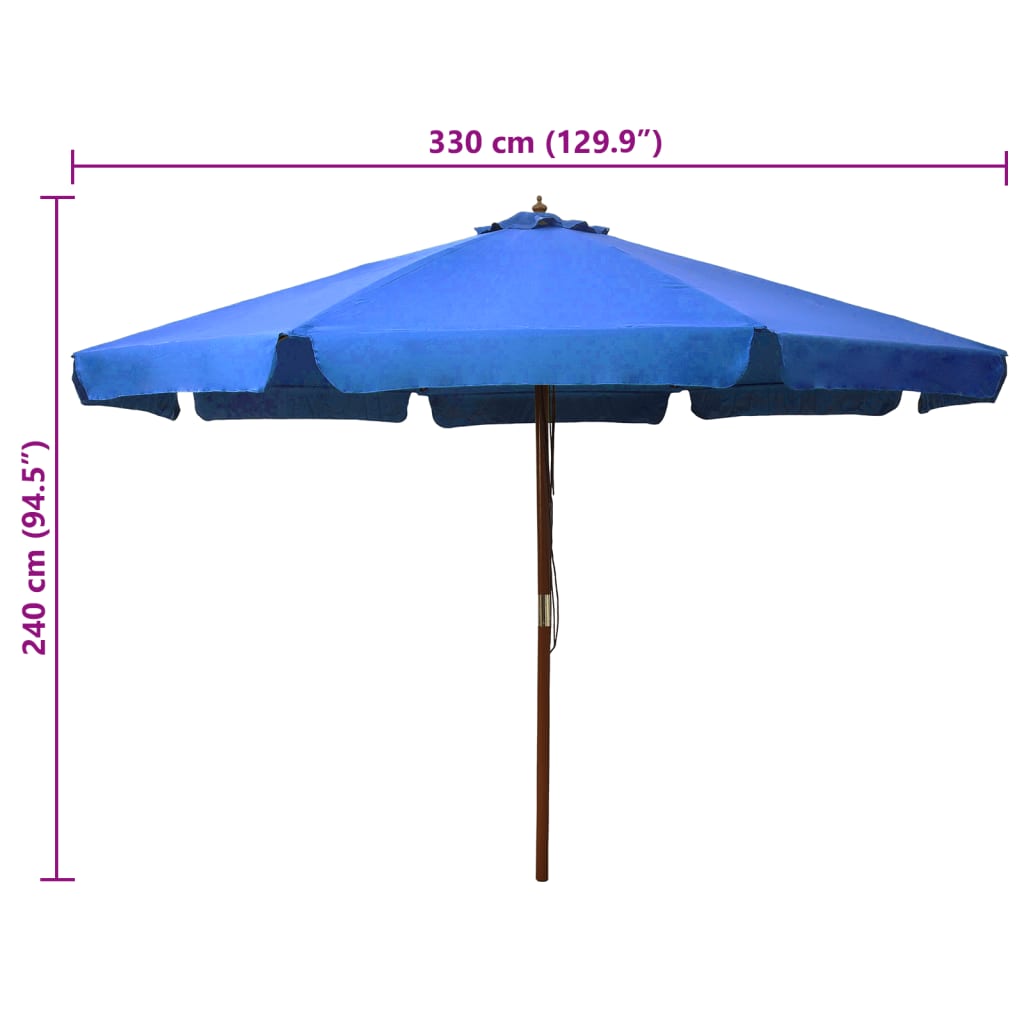 Zahradní slunečník s dřevěnou tyčí 330 cm azurově modrý