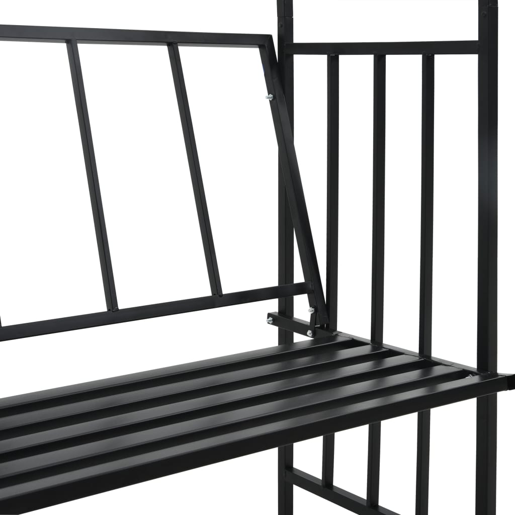 Zahradní oblouk s lavičkou černý 128 x 50 x 207 cm železný