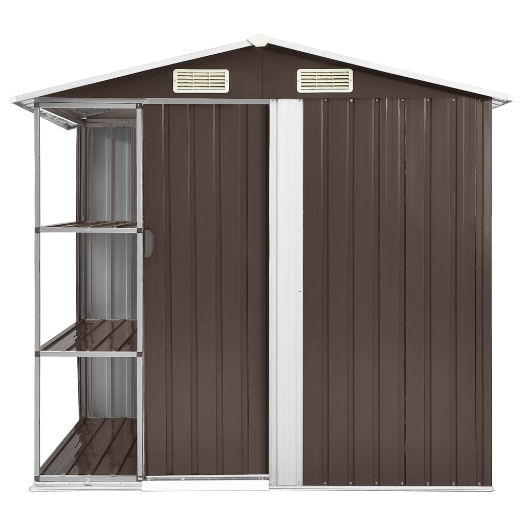 Zahradní domek s regálem hnědý 205 x 130 x 183 cm železo