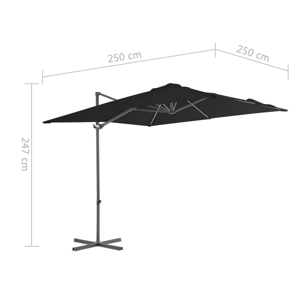 Boční zahradní slunečník s ocelovou tyčí černý 250 x 250 cm