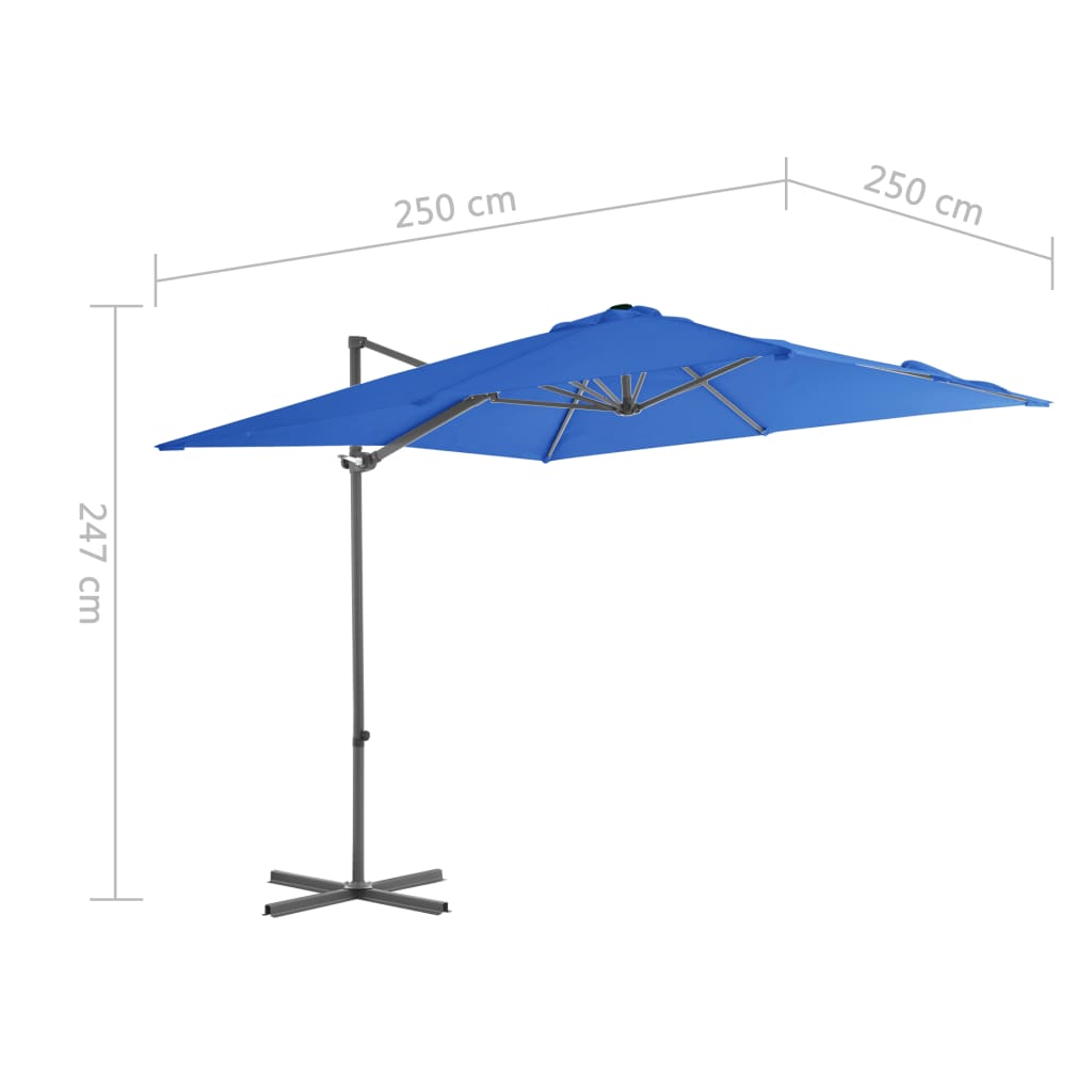 Boční zahradní slunečník s ocelovou tyčí azurový 250 x 250 cm