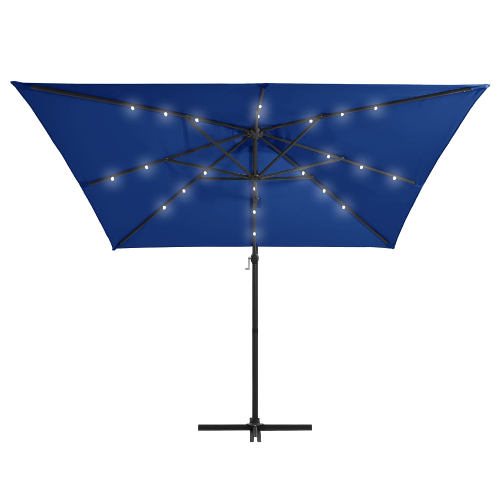 Boční zahradní slunečník s LED ocelová tyč 250 x 250 cm azurový