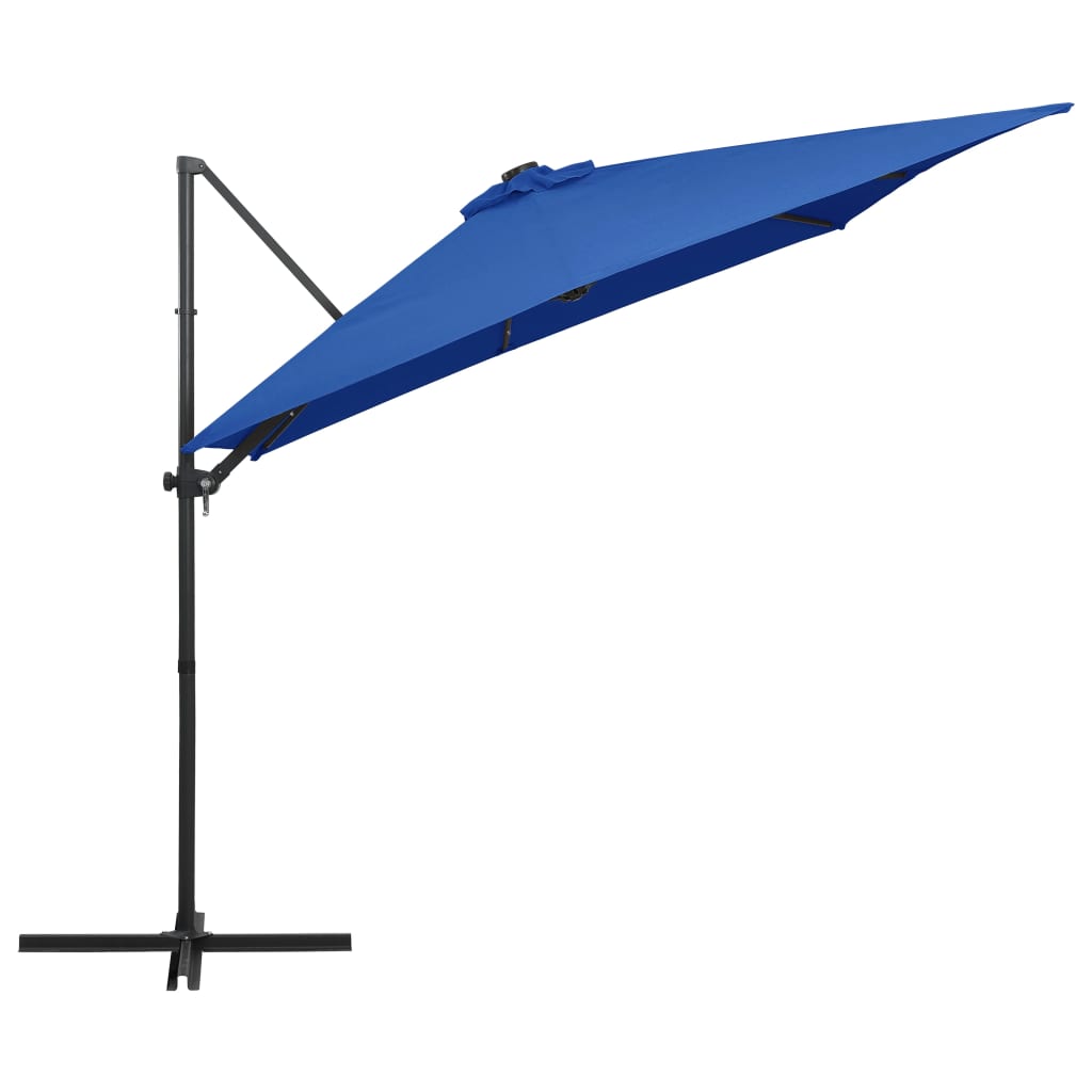 Boční zahradní slunečník s LED ocelová tyč 250 x 250 cm azurový