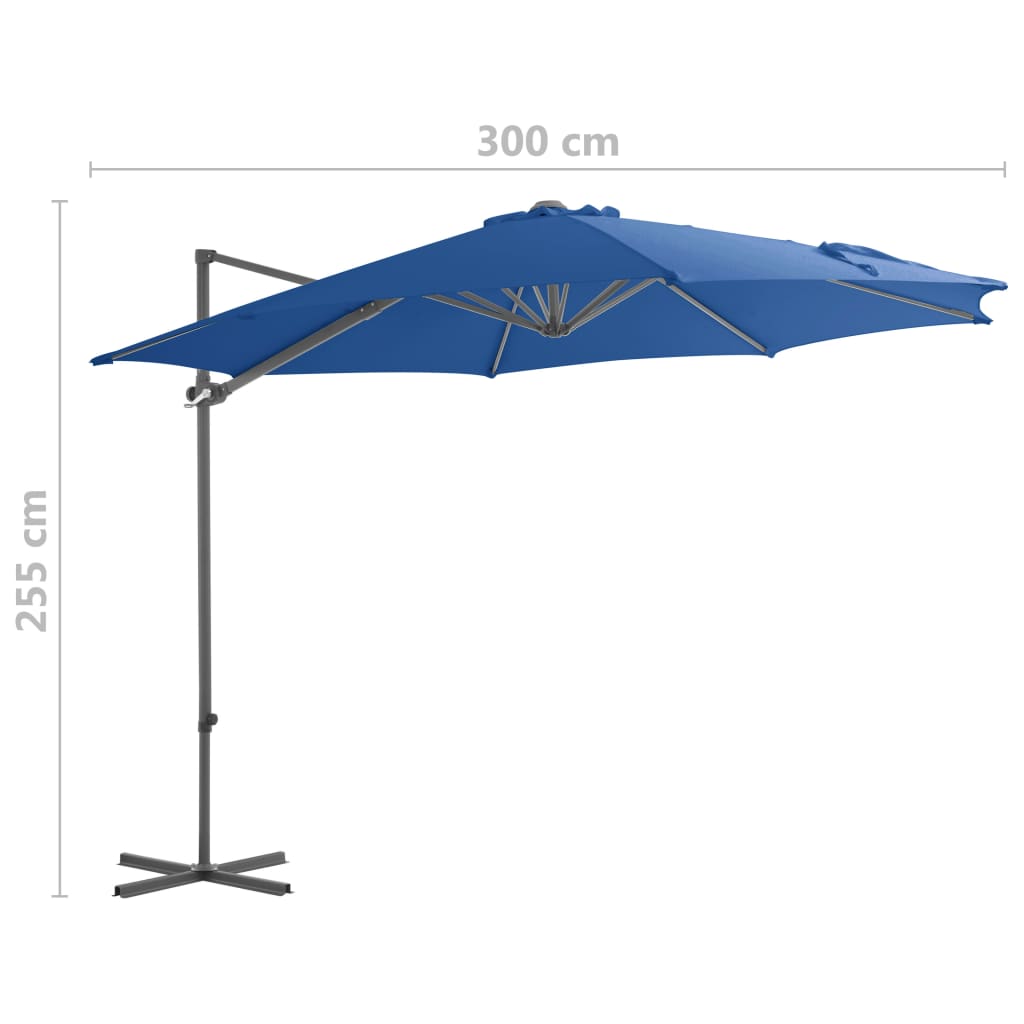 Boční zahradní slunečník s ocelovou tyčí azurový 250 x 250 cm