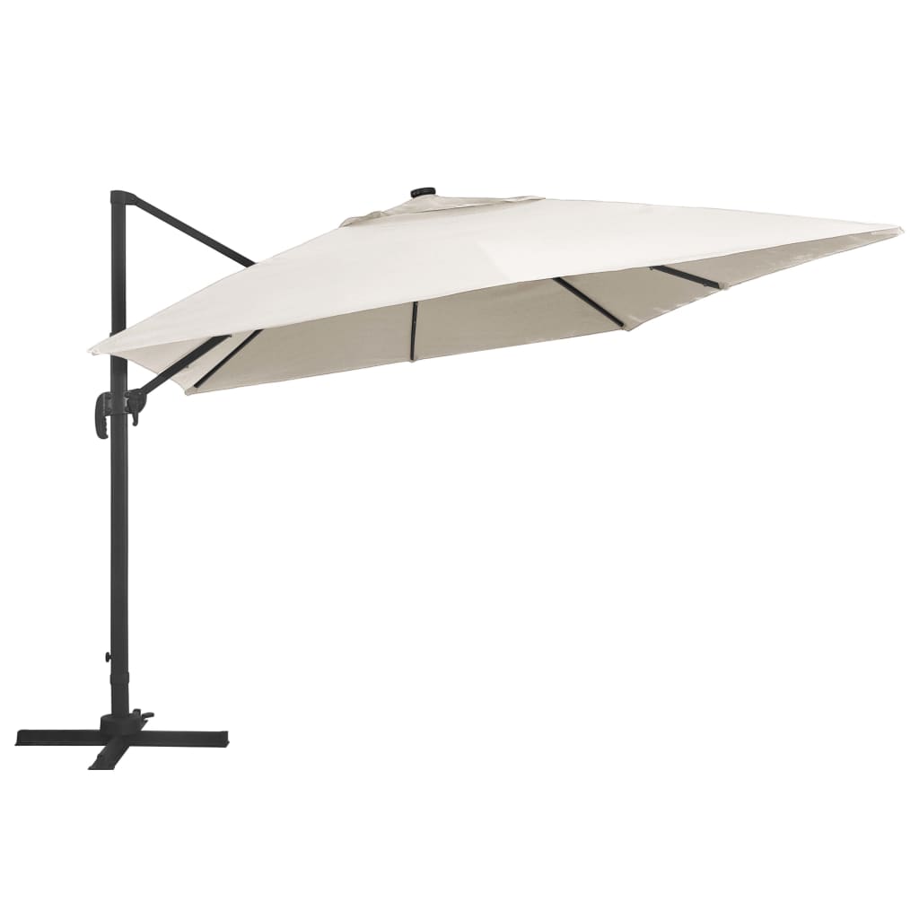Boční zahradní slunečník s LED hliníková tyč 400x300 cm pískový