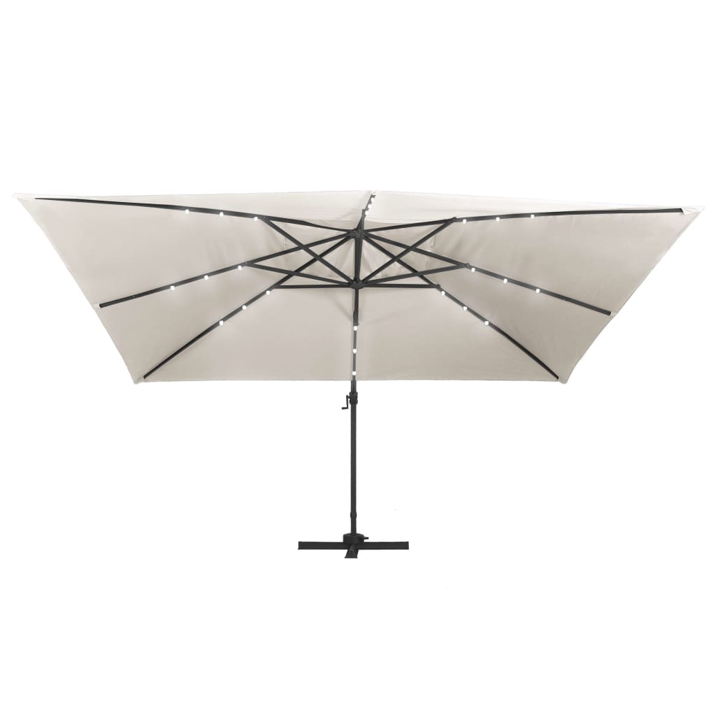 Boční zahradní slunečník s LED hliníková tyč 400x300 cm pískový