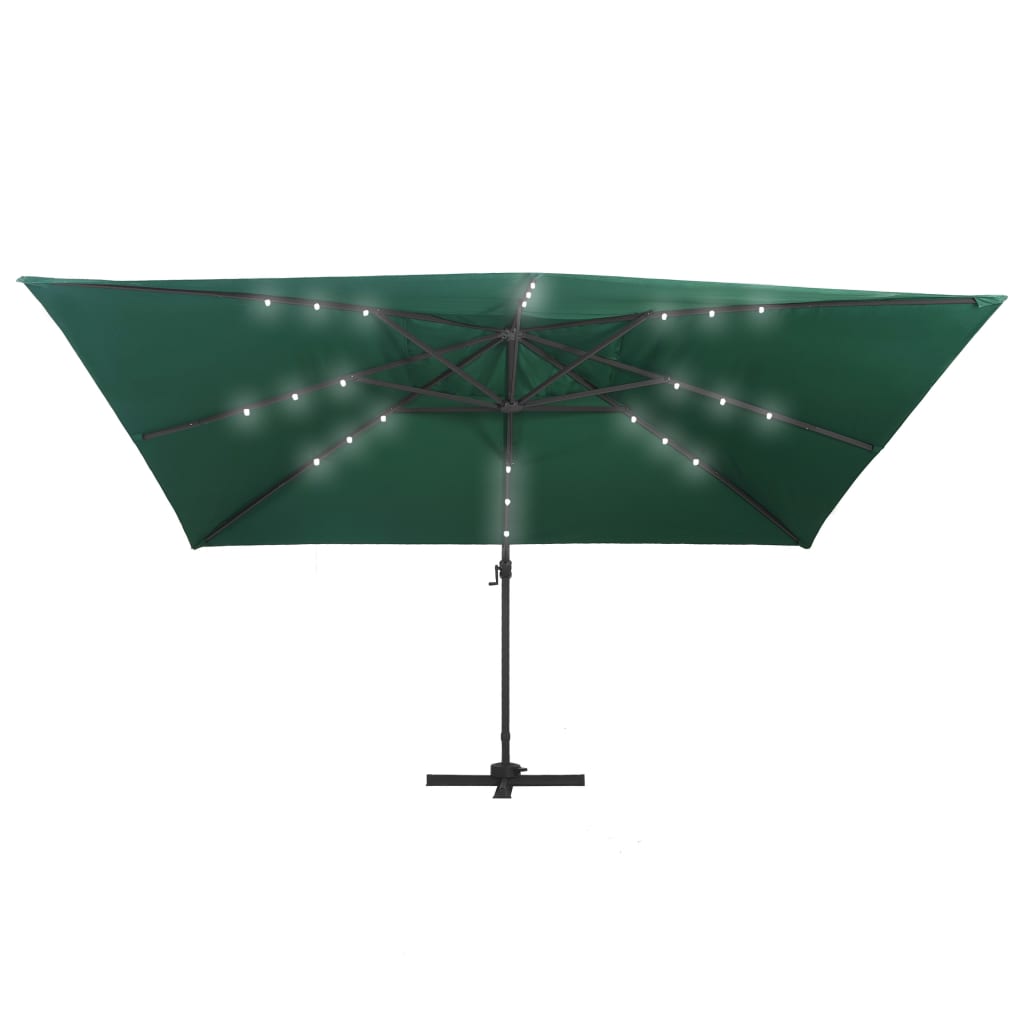 Boční zahradní slunečník s LED hliníková tyč 400x300 cm zelený
