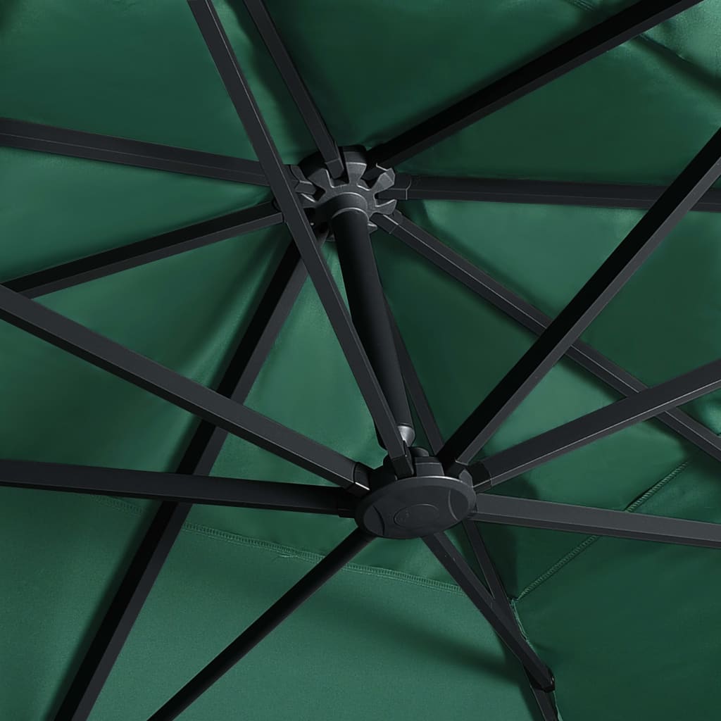 Boční zahradní slunečník s LED hliníková tyč 400x300 cm zelený