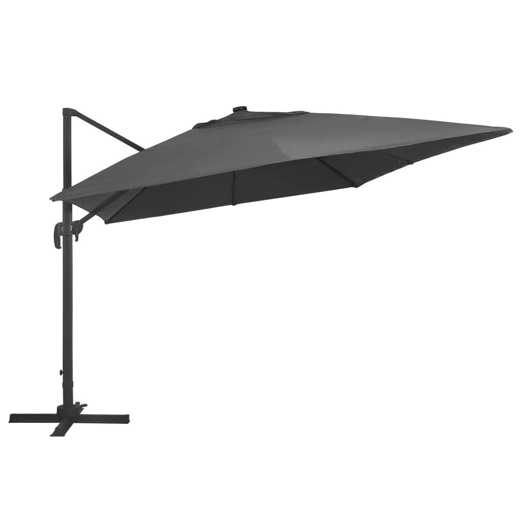 Boční zahradní slunečník s LED hliníková tyč 400x300cm antracit