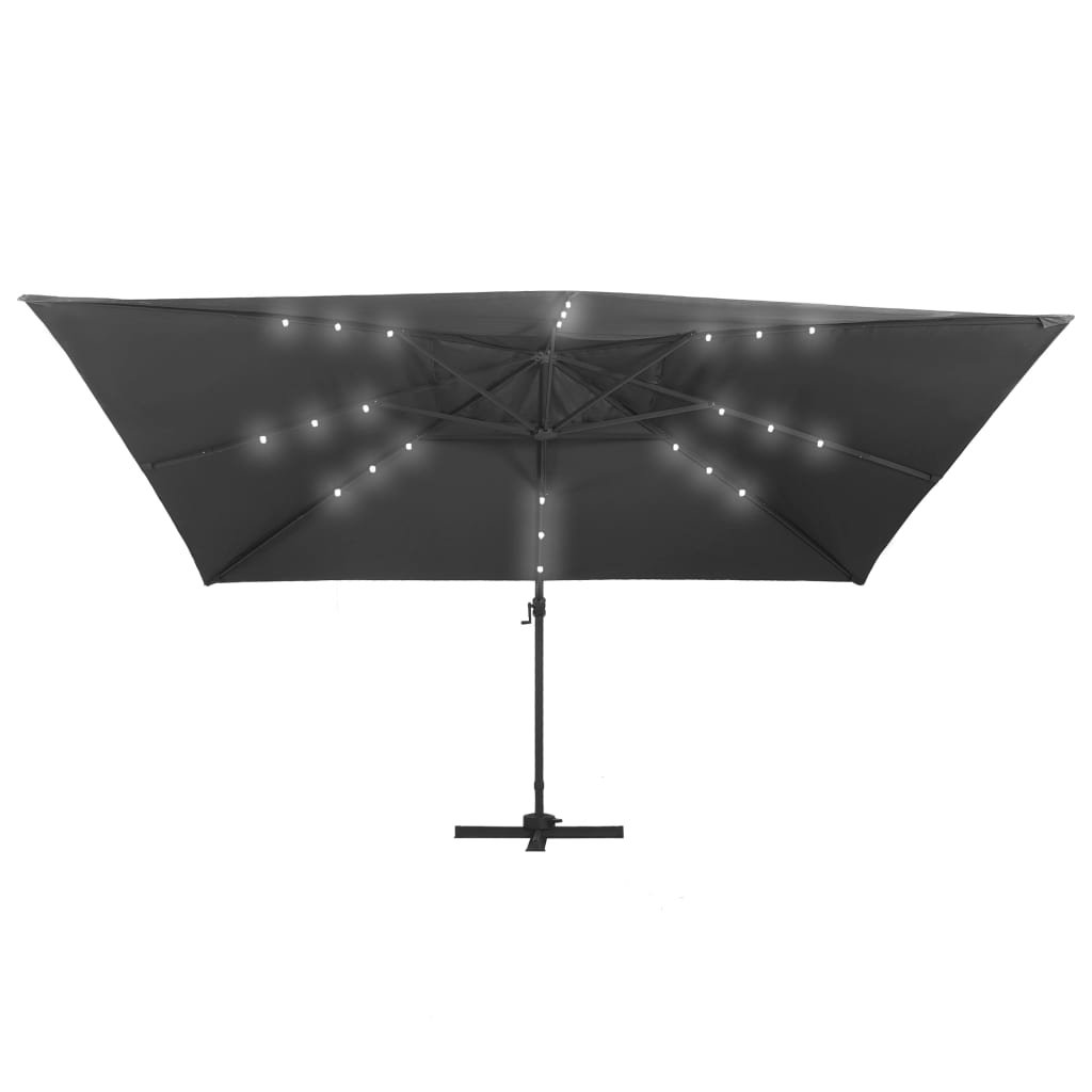 Boční zahradní slunečník s LED hliníková tyč 400x300cm antracit