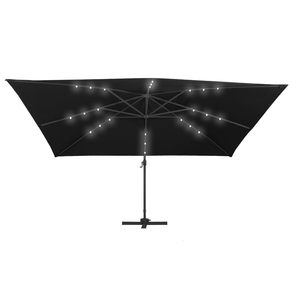 Konzolový slunečník s LED a hliníkovou tyčí 400 x 300 cm černý