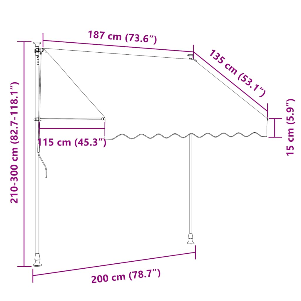 Ručně zatahovací markýza 200 cm oranžovo-hnědá