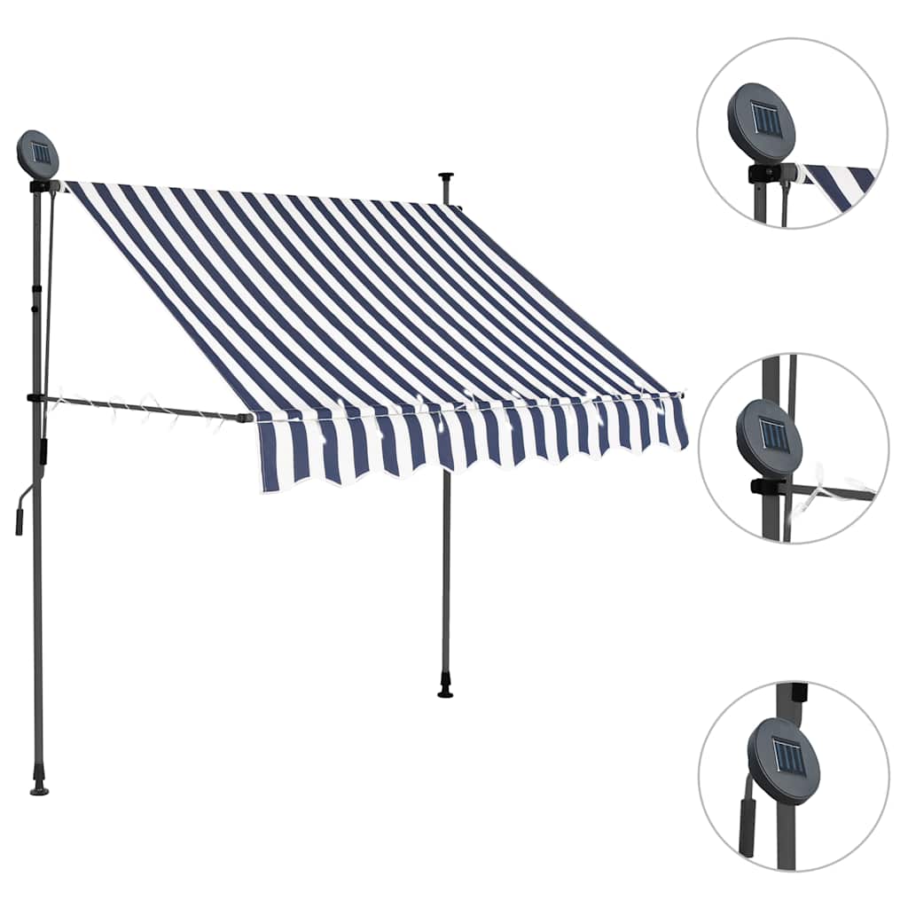 Ručně zatahovací markýza s LED světlem 100 cm modrobílá