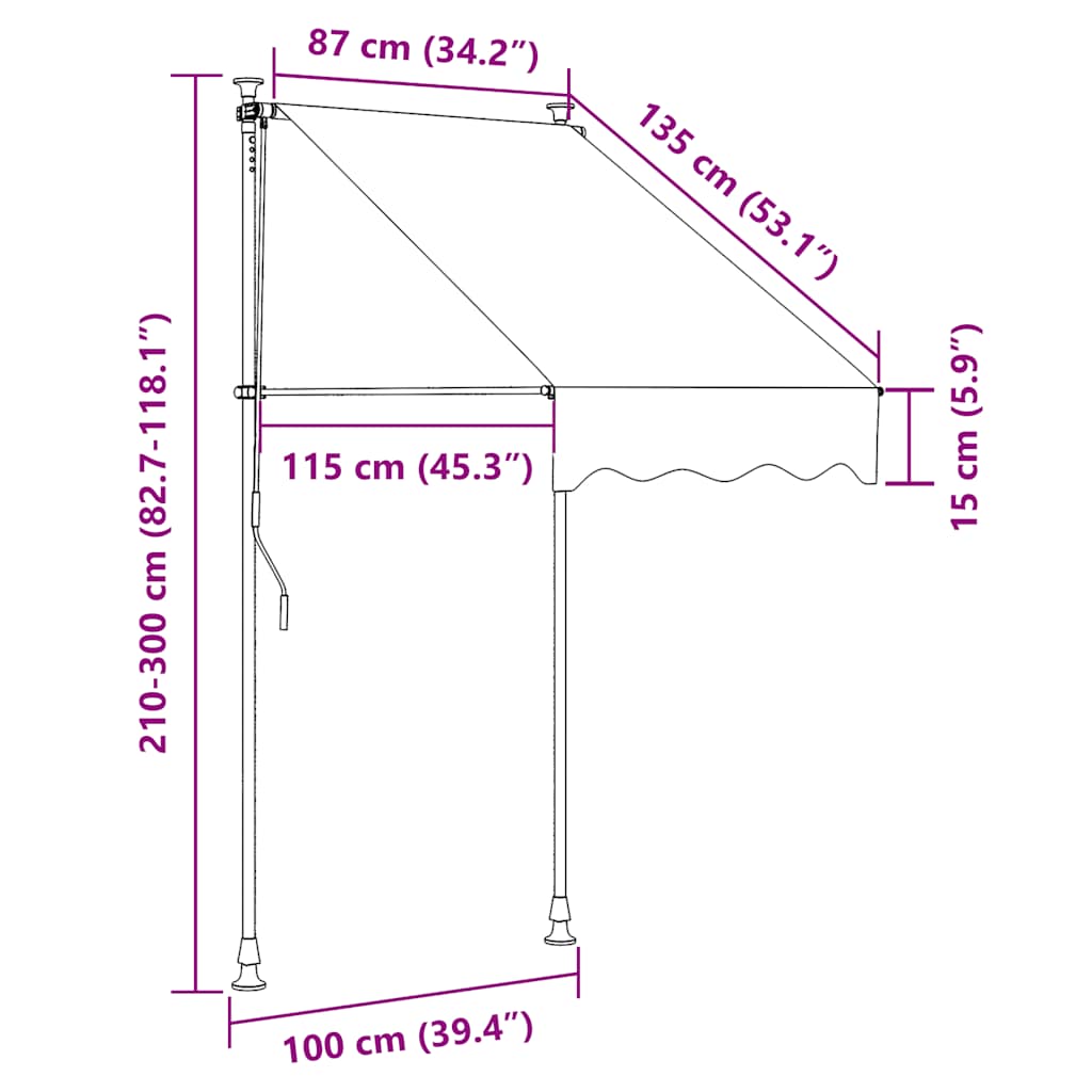 Ručně zatahovací markýza s LED světlem 100 cm modrobílá