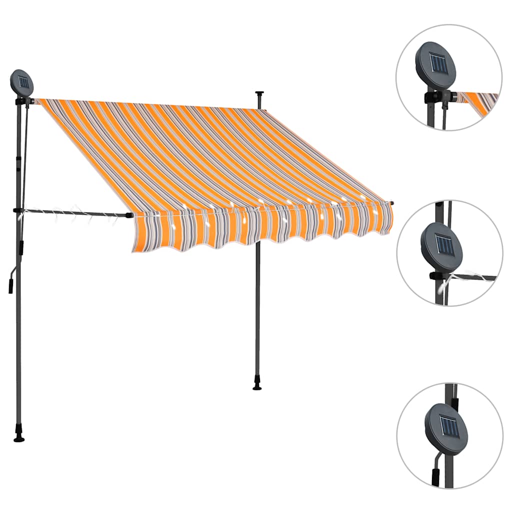 Ručně zatahovací markýza s LED světlem 100 cm žlutomodrá