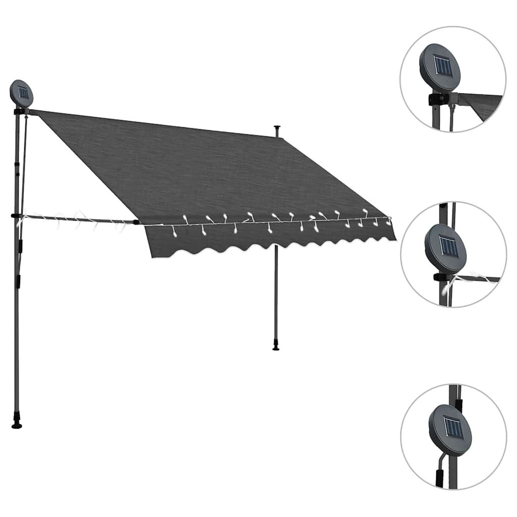 Ručně zatahovací markýza s LED světlem 250 cm antracitová