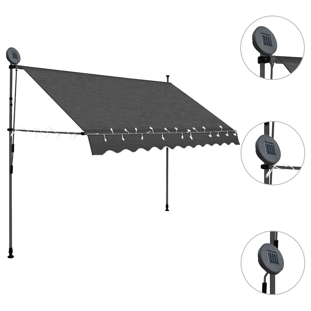 Ručně zatahovací markýza s LED světlem 300 cm antracitová