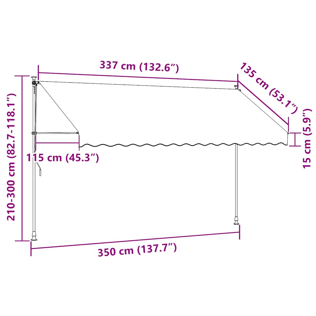 Ručně zatahovací markýza s LED světlem 350 cm antracitová