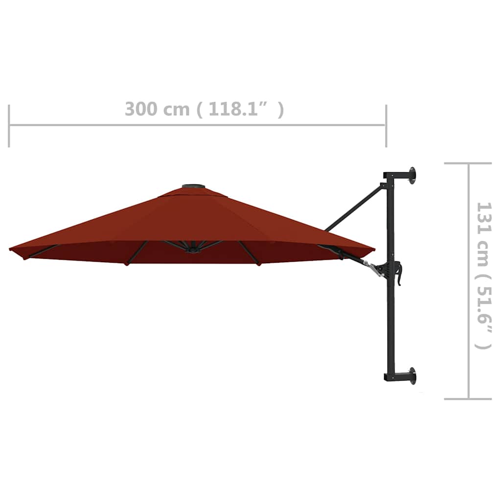 Nástěnný slunečník s kovovou tyčí 300 cm cihlový