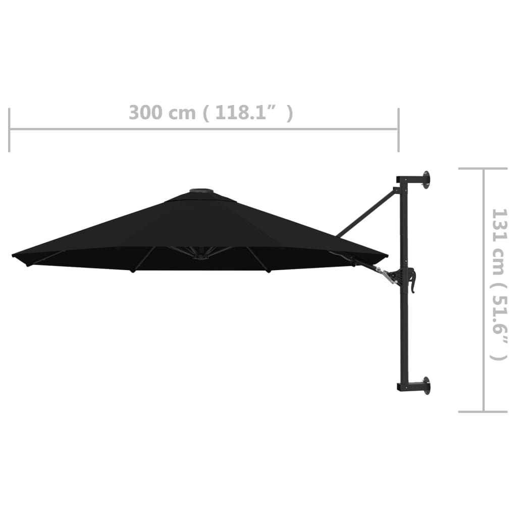 Nástěnný slunečník s kovovou tyčí 300 cm černý