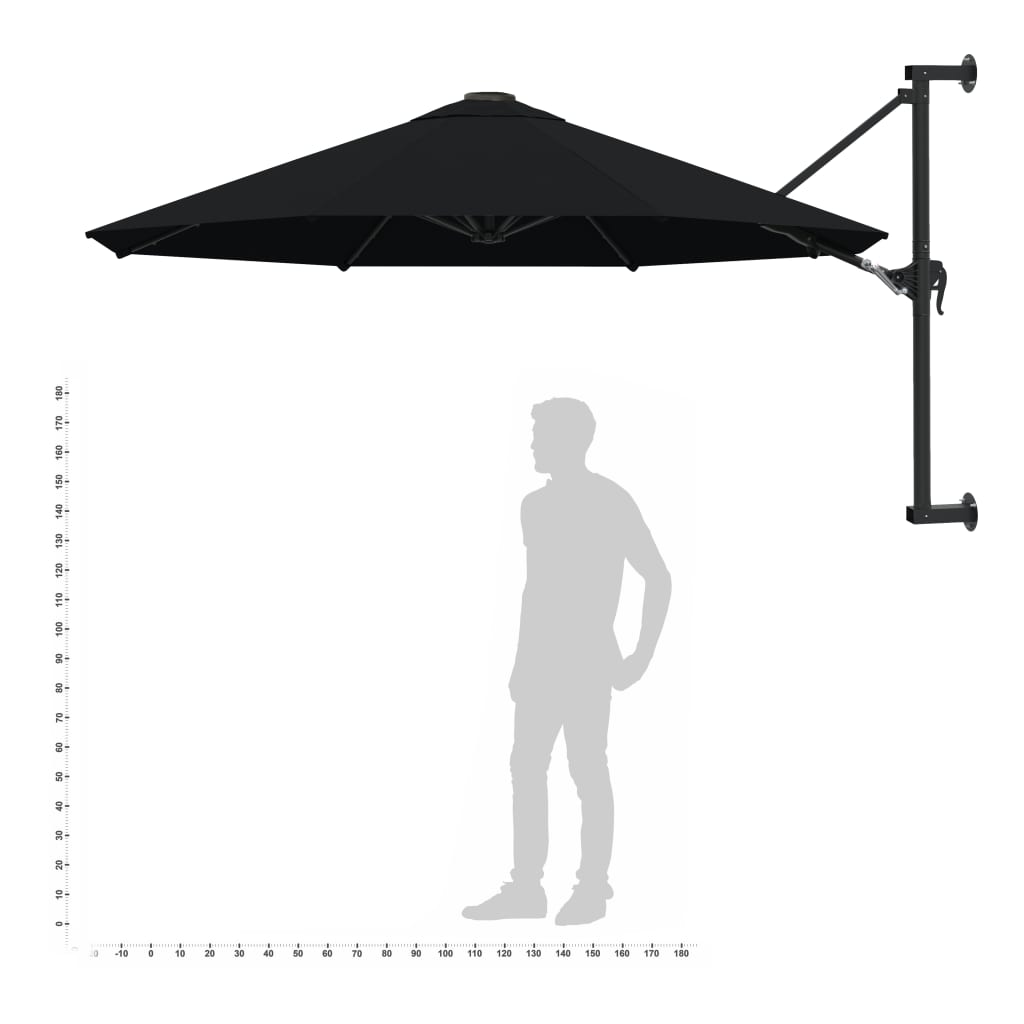 Nástěnný slunečník s kovovou tyčí 300 cm černý