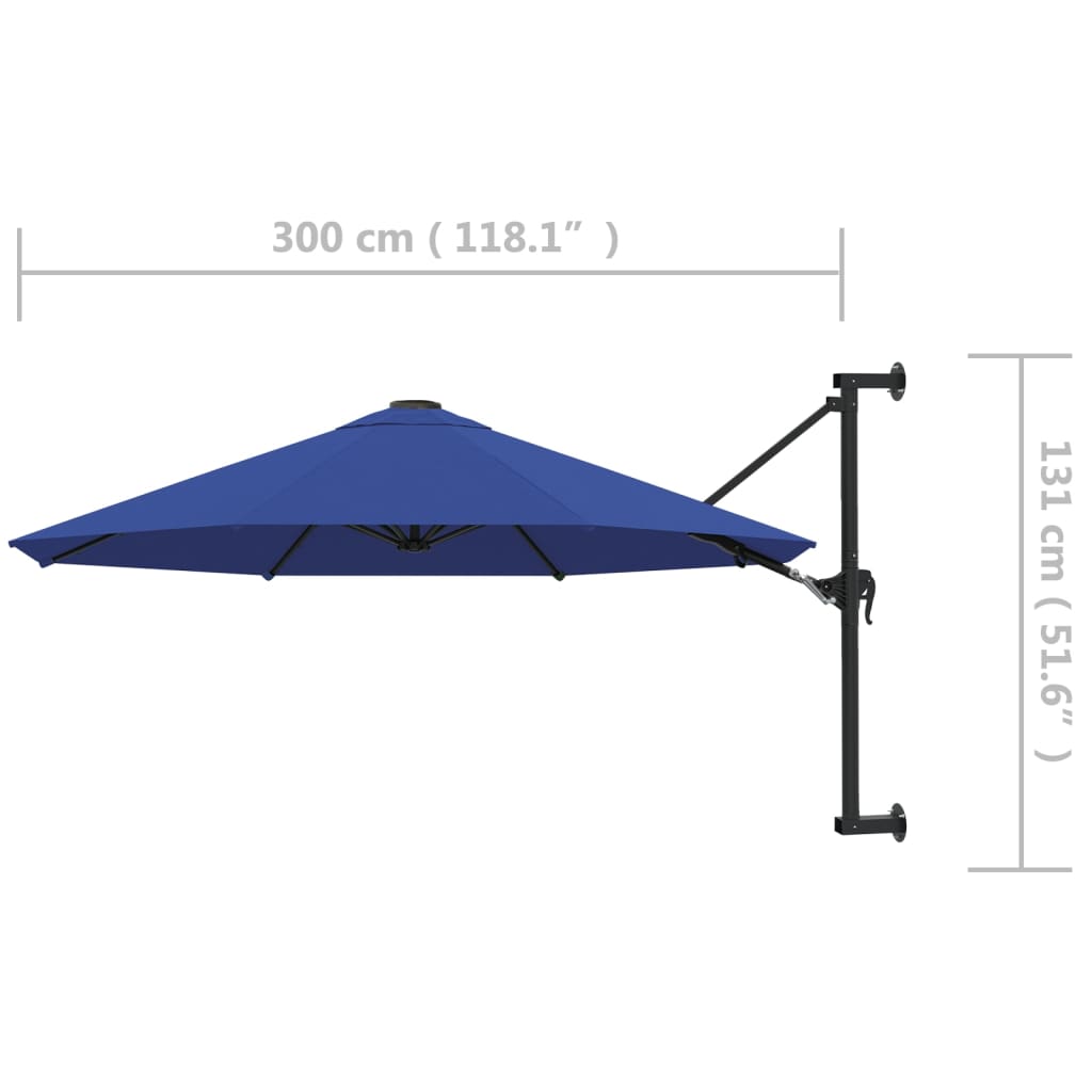 Nástěnný slunečník s kovovou tyčí 300 cm modrý