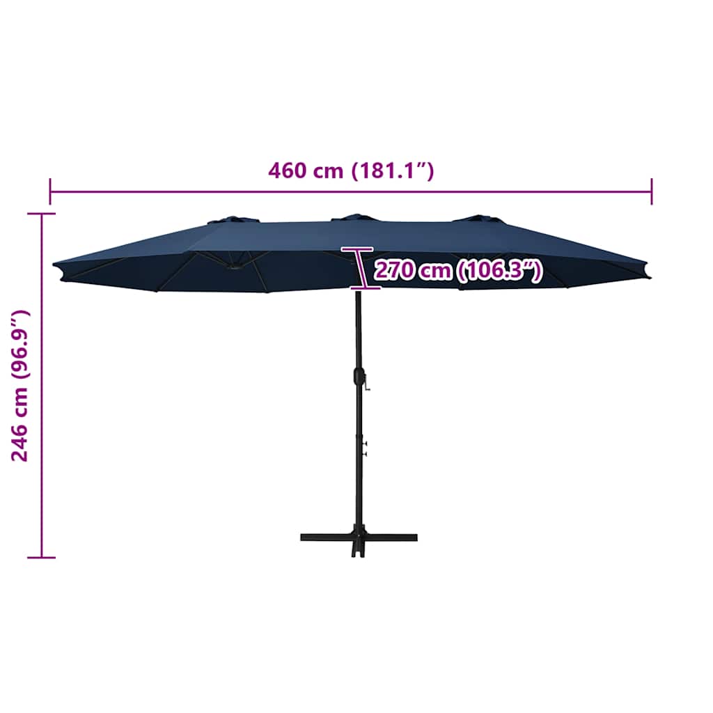Zahradní slunečník s hliníkovou tyčí 460 x 270 cm modrý