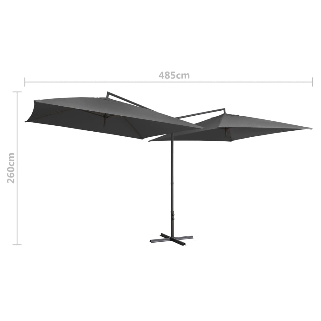 Dvojitý slunečník s ocelovou tyčí 250 x 250 cm antracitový