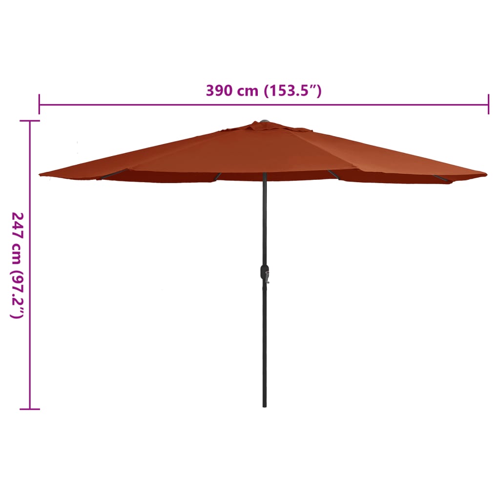 Zahradní slunečník s kovovou tyčí 390 cm terakotový