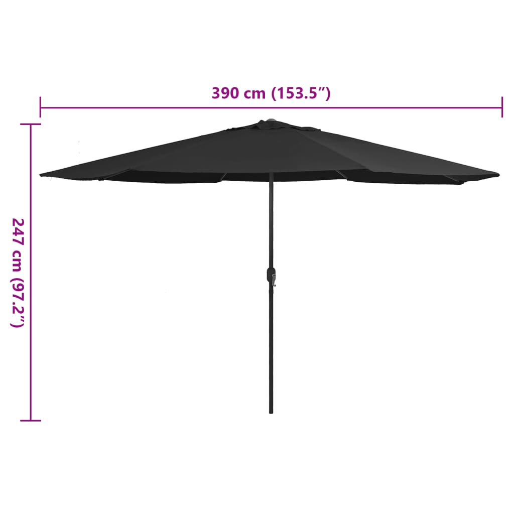Zahradní slunečník s kovovou tyčí 390 cm černý
