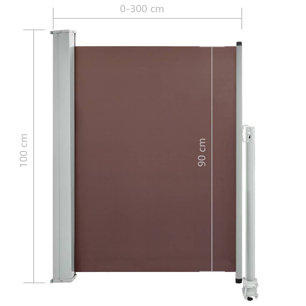 Zatahovací boční markýza / zástěna na terasu 100 x 300 cm hnědá